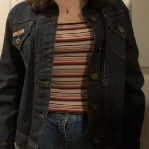 Hudson jean jacket Girl’s large. Fits like a women’s small. Dark blue. NWOT.